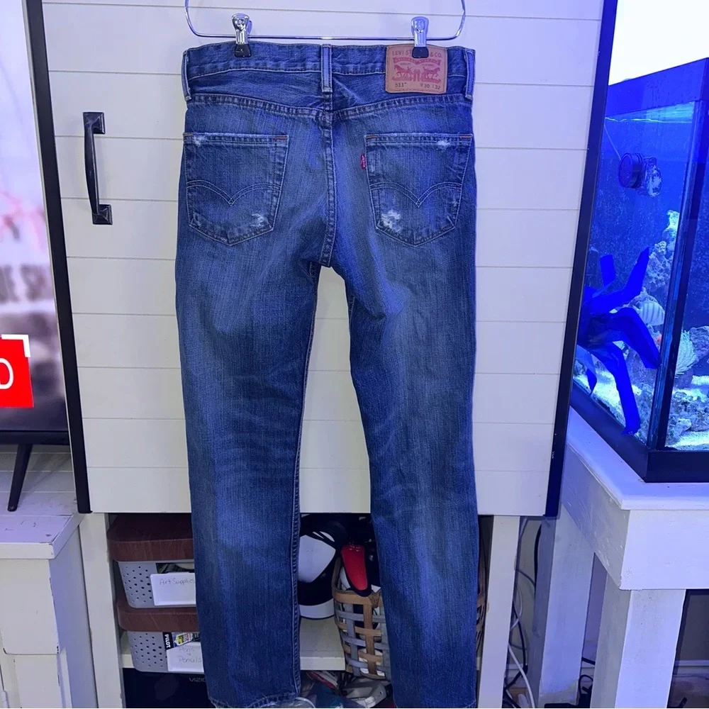 Levi's 511 Slim Jeans Mens 30x32 Blue Good Distressed Ripped Denim 04511-1659